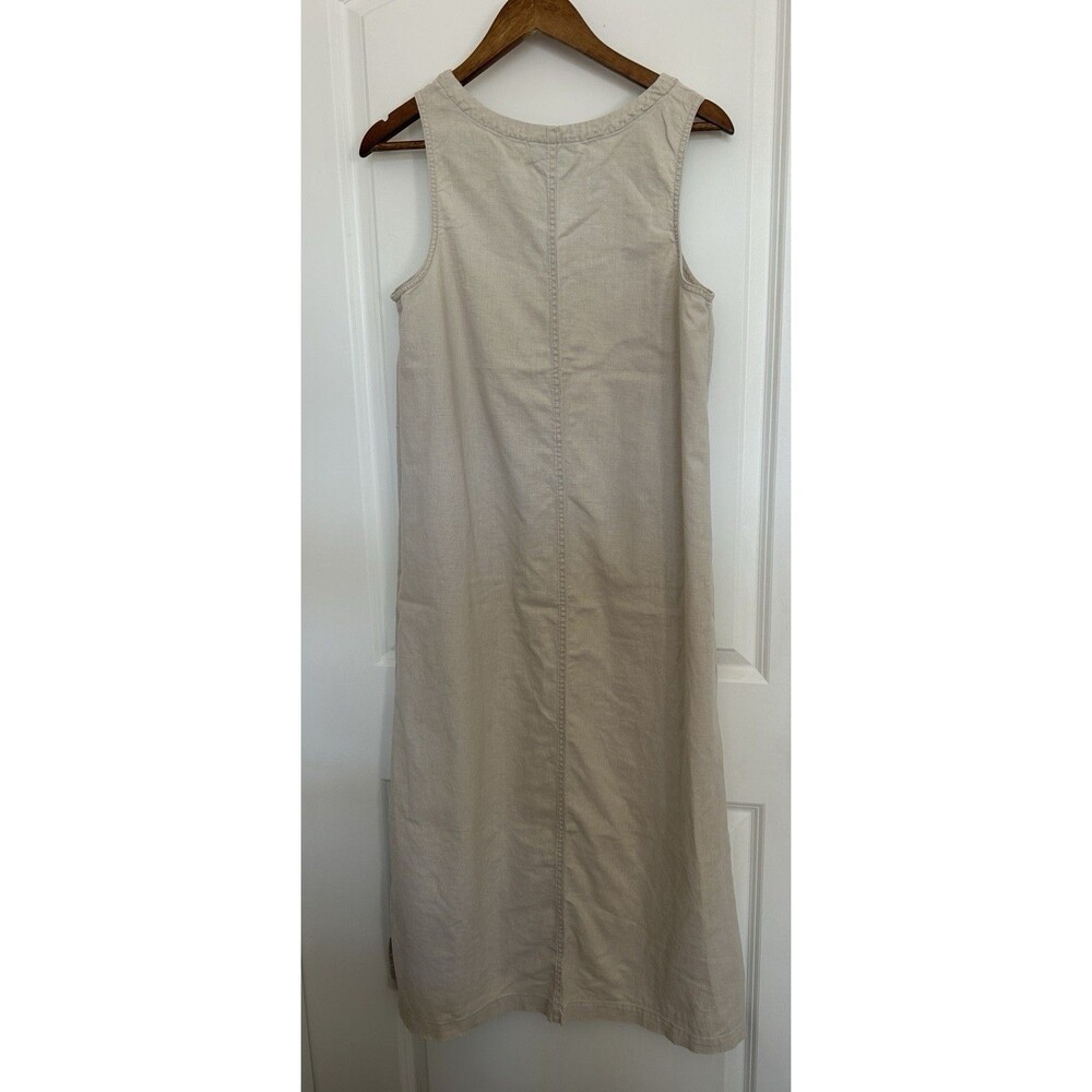 Vintage Linen Blend Midi Dress Womens Medium Neutral Beige Minimalist Relaxed Fi - Picture 4 of 12